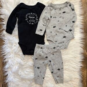 Carter’s Baby Boy 3pc Western Cowboy Outfit Set 6M Long Sleeve Bodysuits & Pants